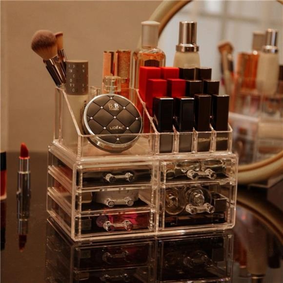 acrylic Makeup Organizer Skin Care Large Clear Cosmetic Display Cases Stackable - Picture 6 of 6